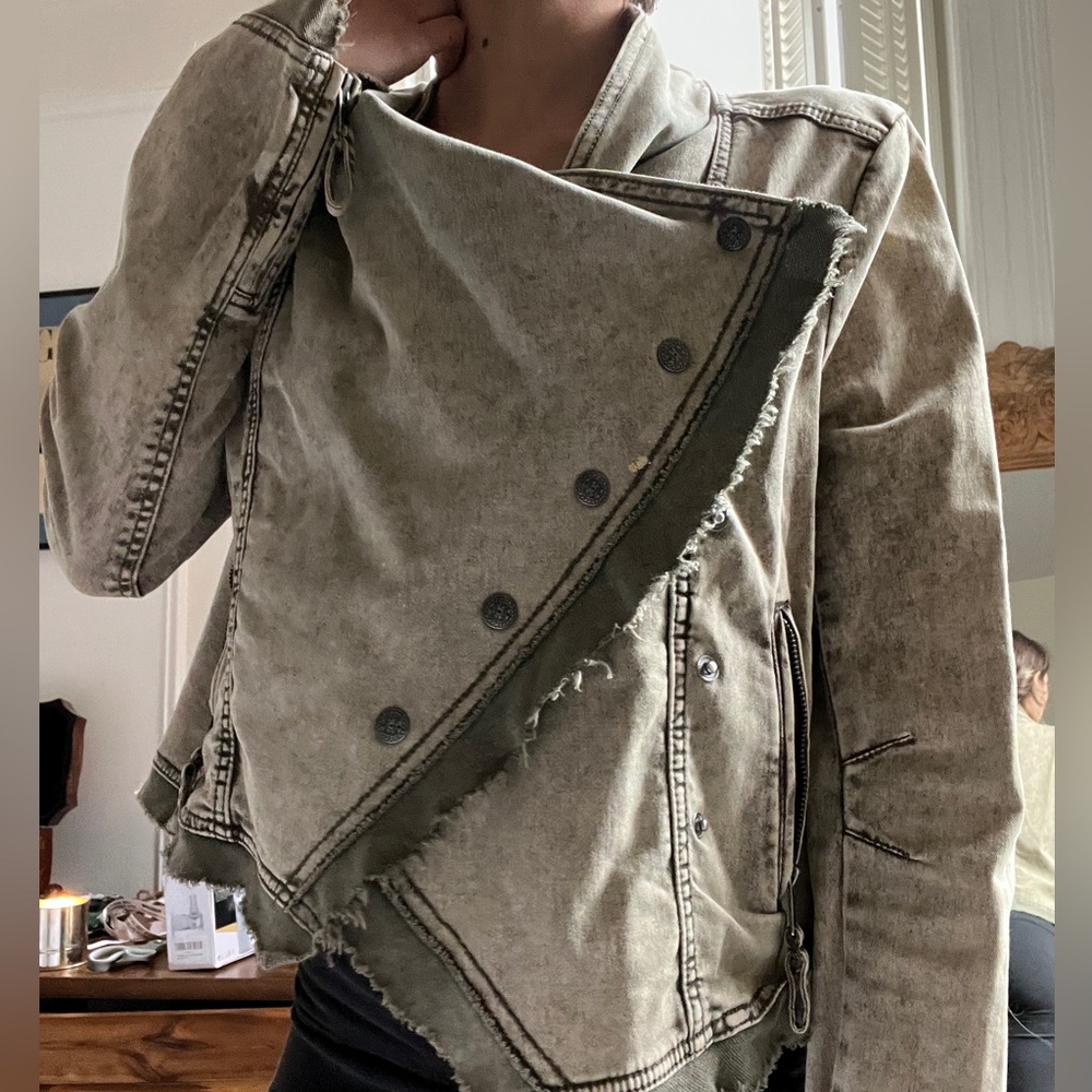 Distressed green Free People Jacket with cowl neck